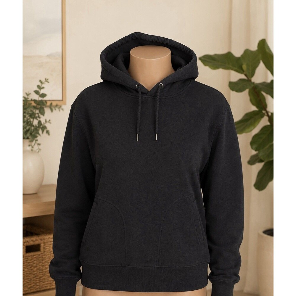 UNIQLO Black Fleece Pullover Hoodie Drawstring Hood Kangaroo Pocket Men's S